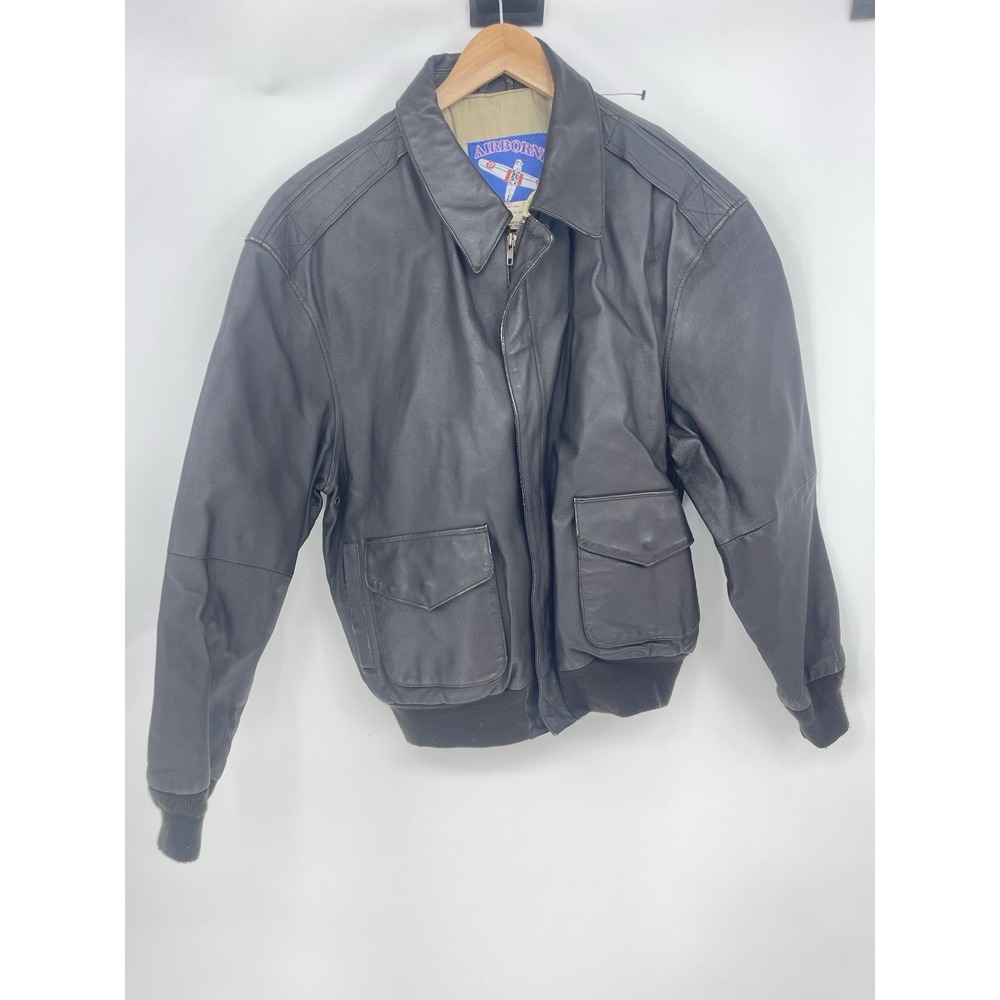 Vintage Airborne Leathers Bomber‎ Jacket Mens Large Brown Insulated  Full Zip